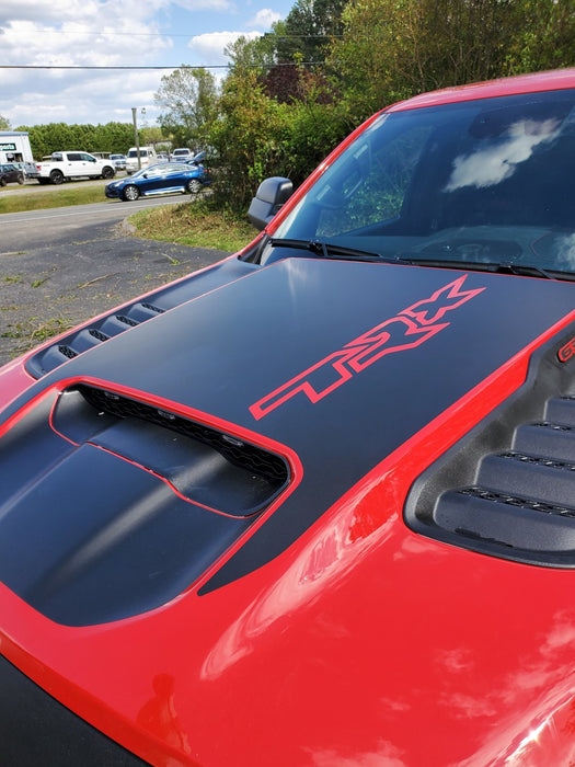 Fits 2021-2023 Ram 1500 TRX Hellcat Hood Graphic with RED TRX Logo Matte Black 3M